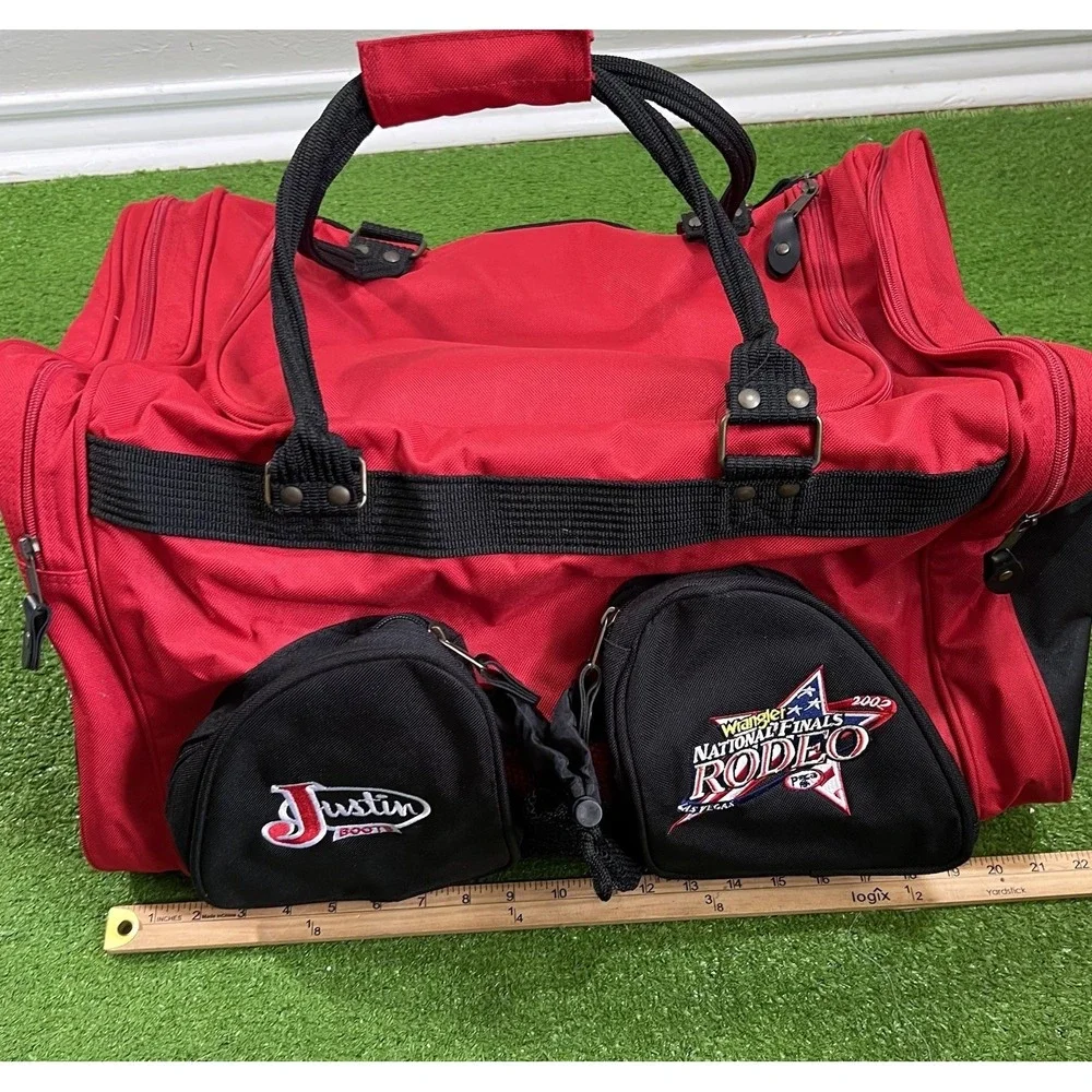 Vintage Justin Boot Bag National Finals Rodeo 2002 Vegas Wrangler Cowboy Duffle